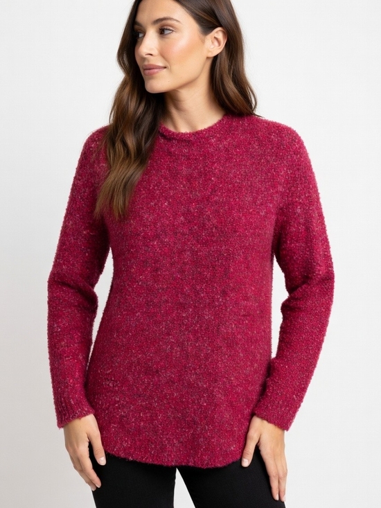 Tradition Sweaters - Vintage 90's Women's Raspberry Fuzzy Marled Knit Rolled Neckline Sweater Size S